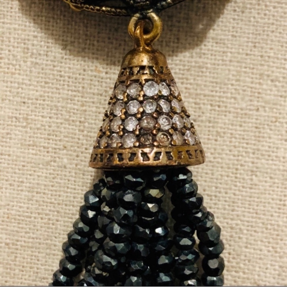 Grand Bazaar | Necklace | Pyrite CZ Sunburst Tassel Necklace - Picture 5 of 13